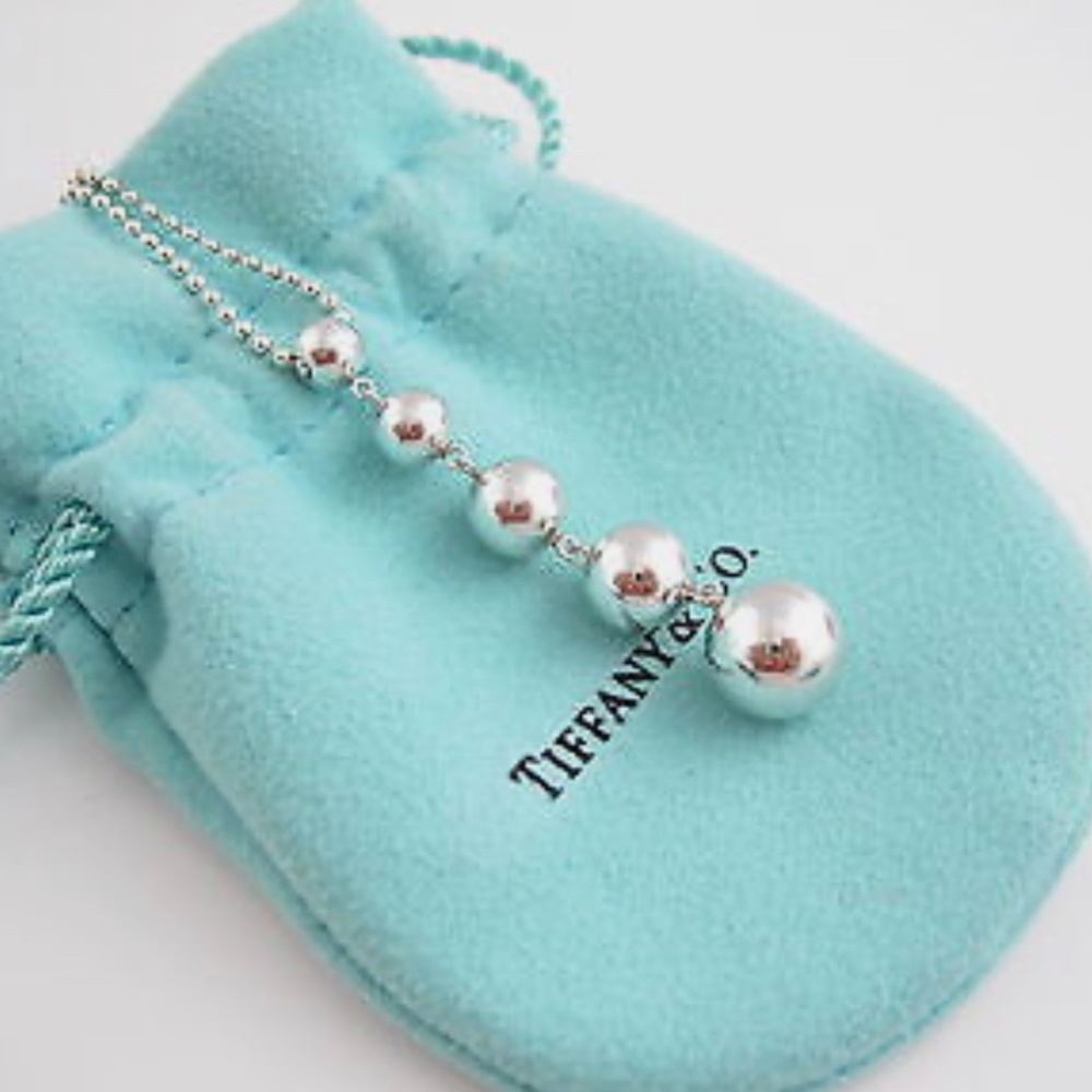 Tiffany Silver Graduated Bead Dangle Dangling 16.25 Inch Necklace EXCELLENT Cond